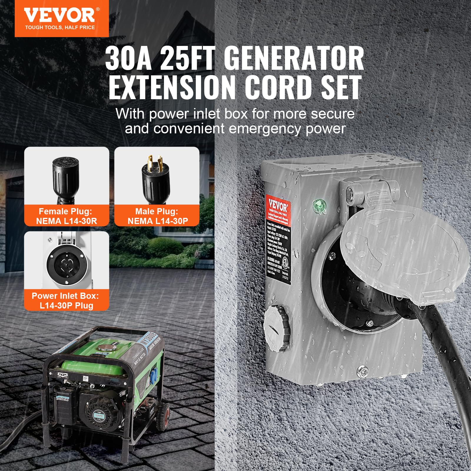 VEVOR twist-lock plug close-up showing secure connection advantage