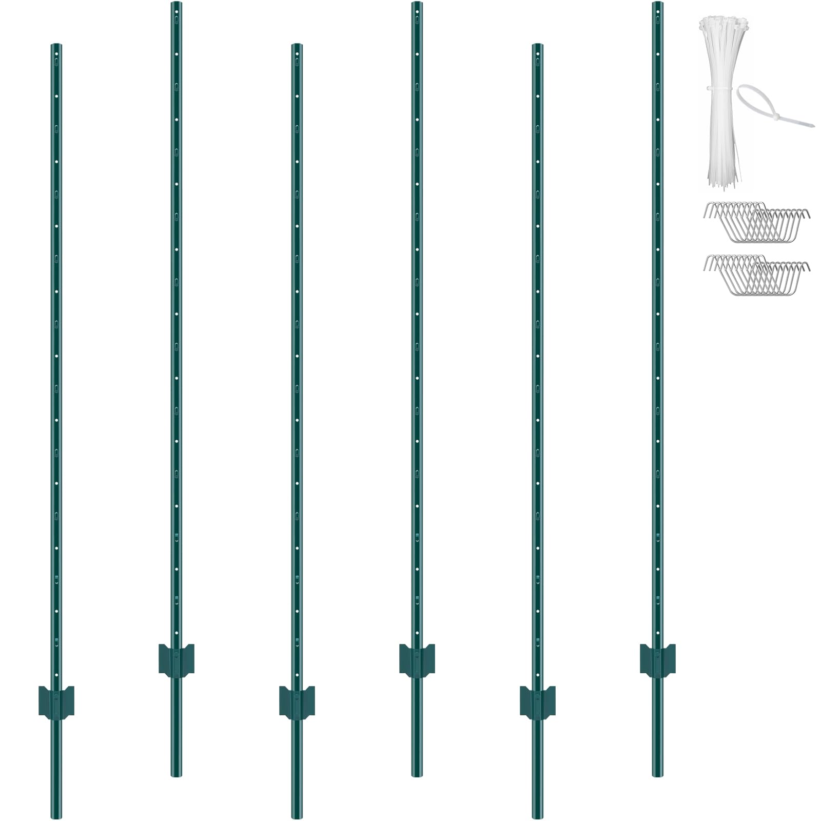 VEVOR front view of six green U-channel posts kit showing included hardware