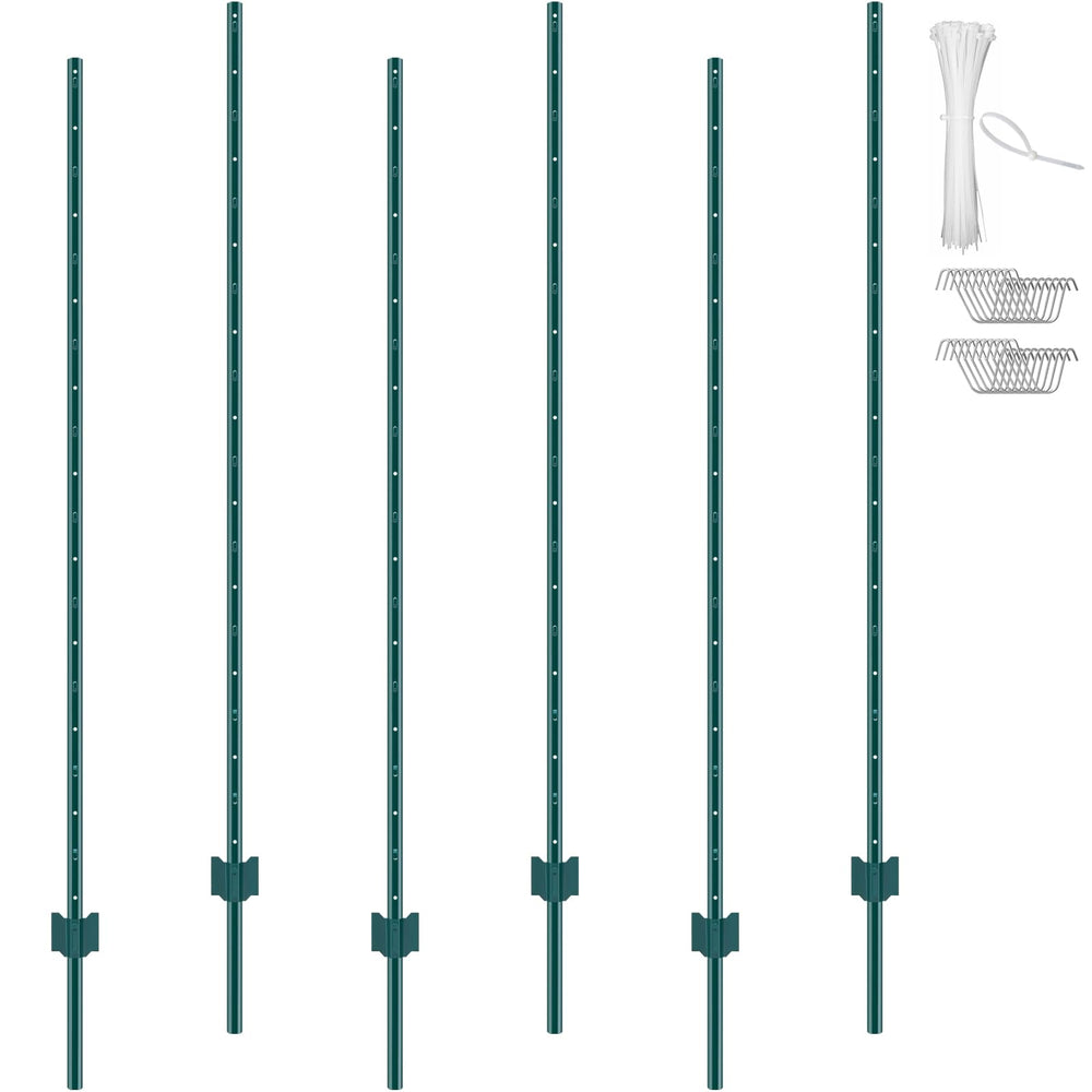 VEVOR front view of six green U-channel posts kit showing included hardware