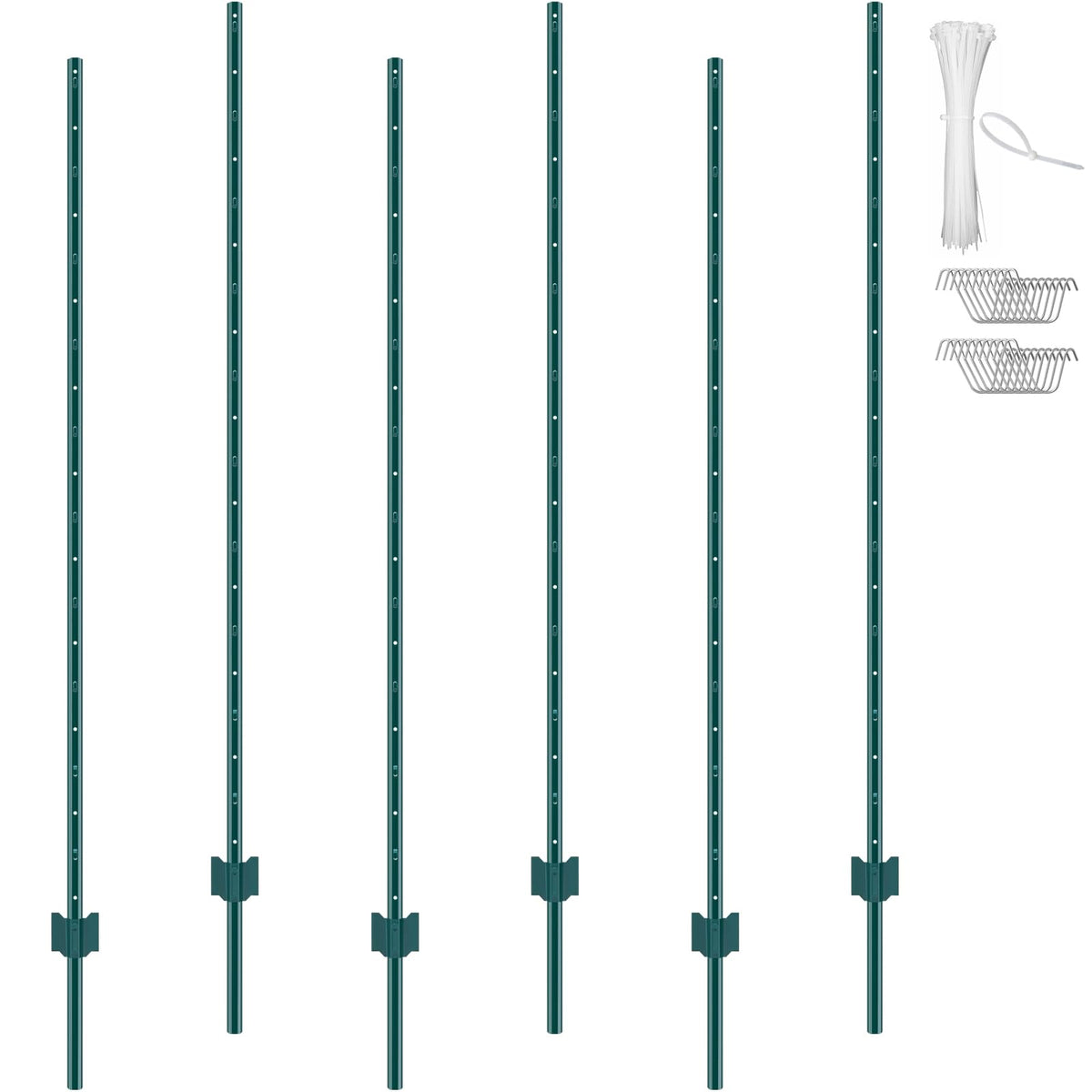VEVOR front view of six green U-channel posts kit showing included hardware