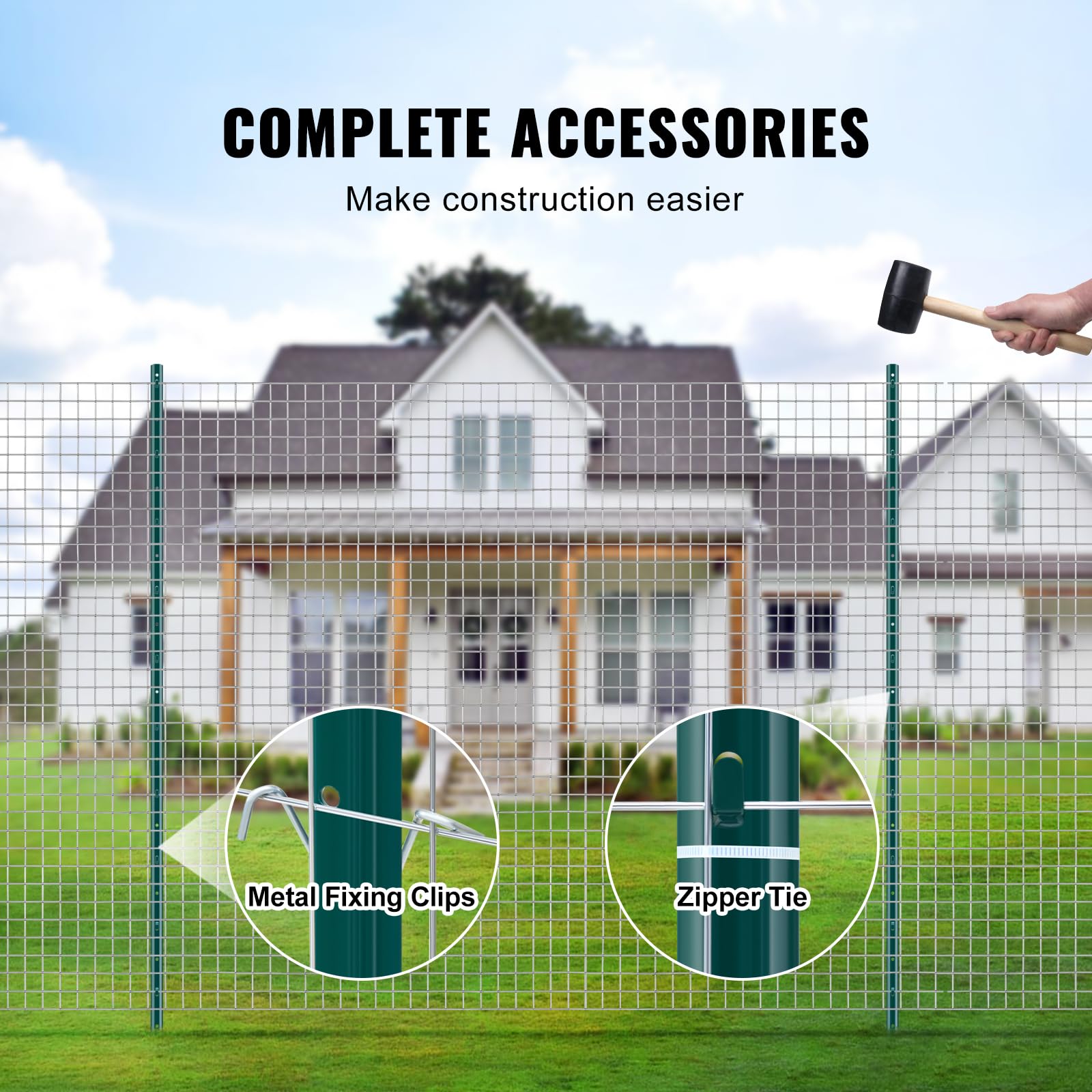 VEVOR zip ties and metal clips included for quick fence attachment