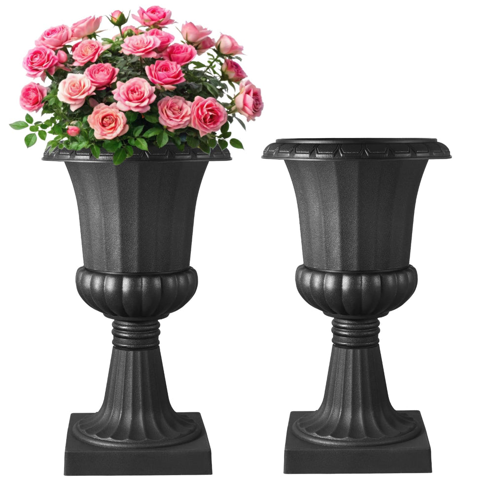 VEVOR front view of urn planter showing classic black finish and curb appeal