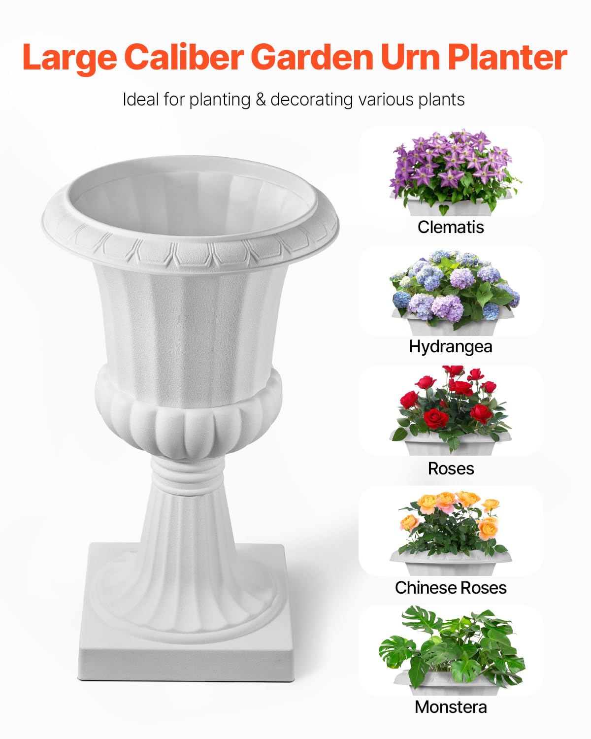 VEVOR close-up of rim texture on plastic urn planter highlighting durable finish
