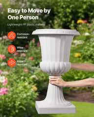 VEVOR urn planter filled with hydrangeas showing full bloom visual impact