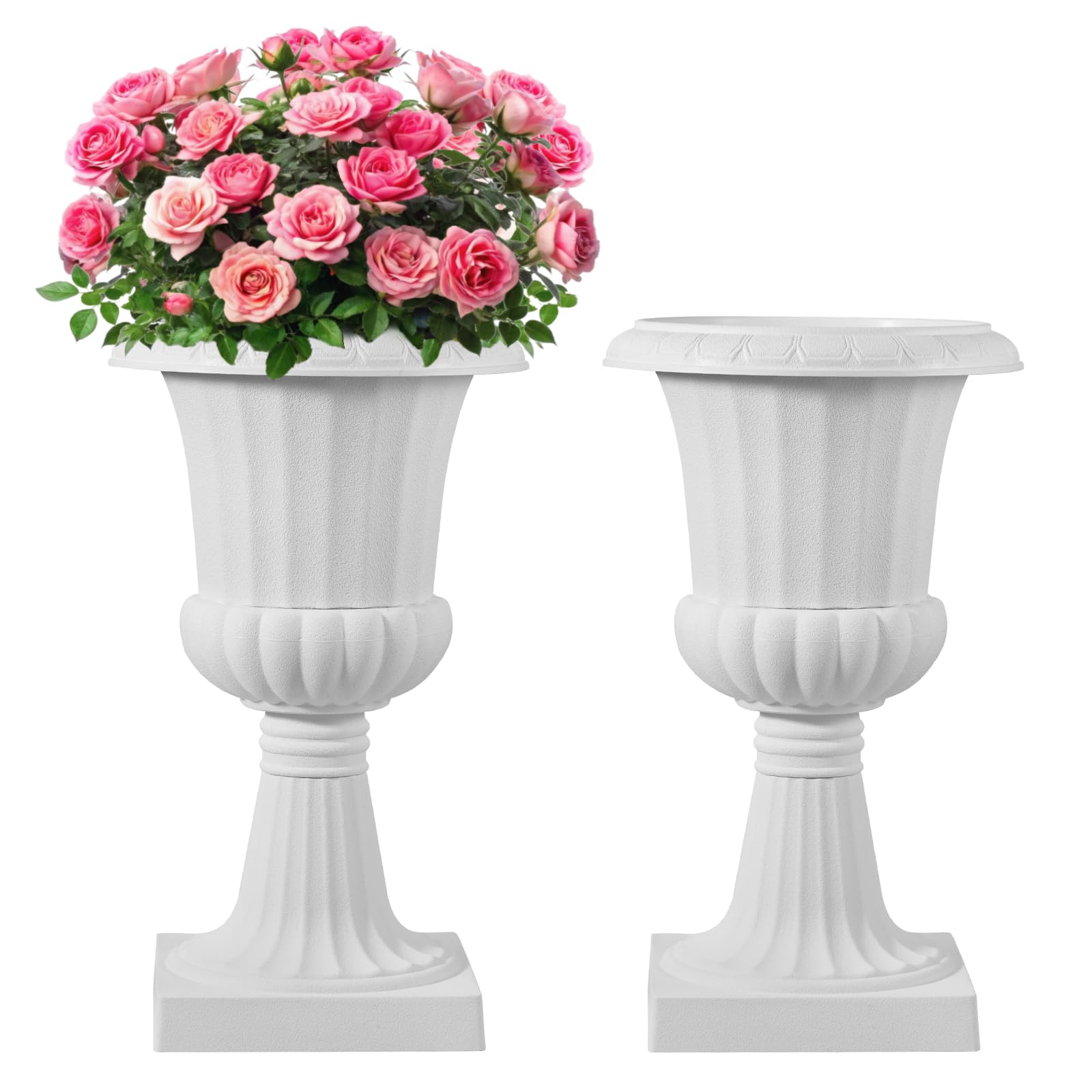 VEVOR front view of white urn planter showing classic silhouette and curb appeal