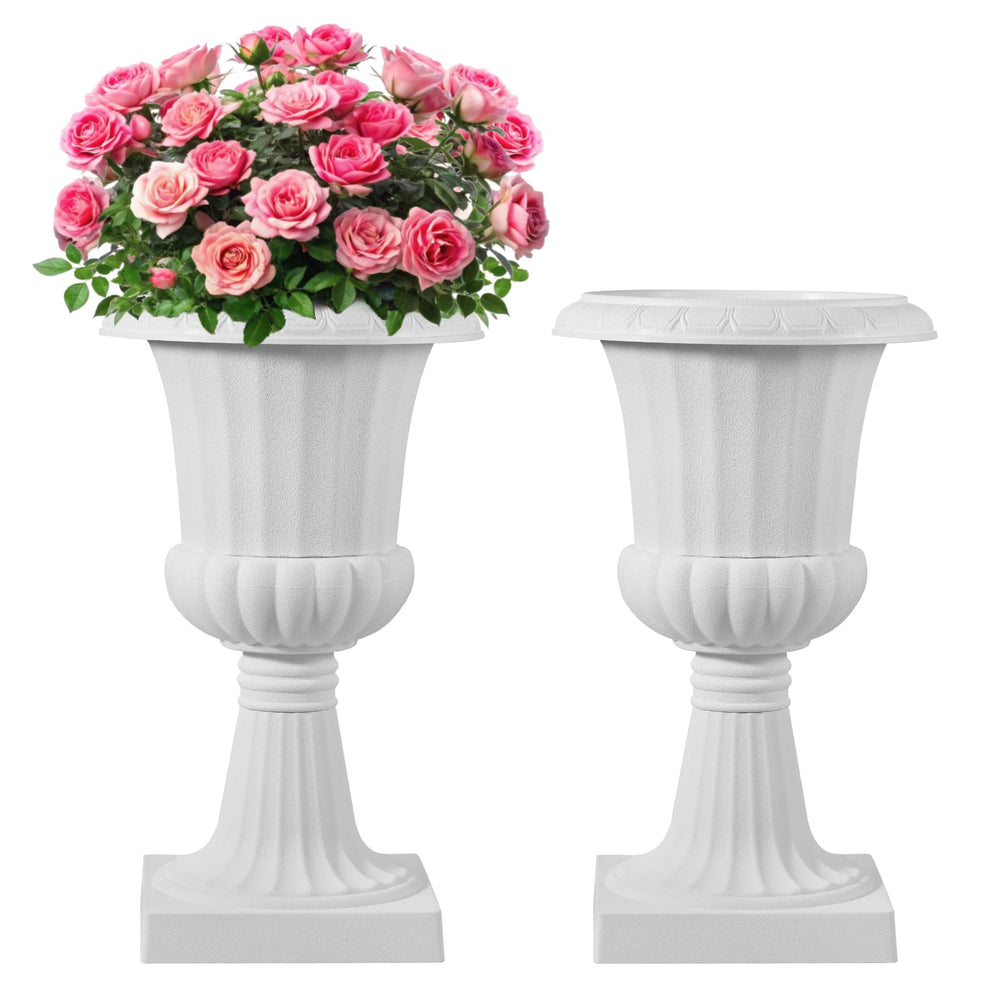 VEVOR front view of white urn planter showing classic silhouette and curb appeal