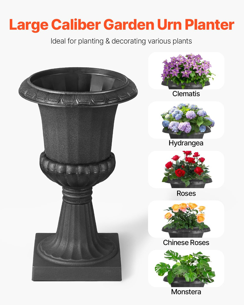 VEVOR side profile highlighting pedestal design and benefit of stable outdoor placement