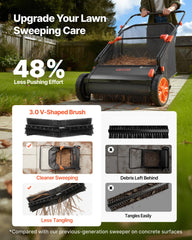 VEVOR V-shaped brush closeup showing bristles that lift grass and leaves efficiently