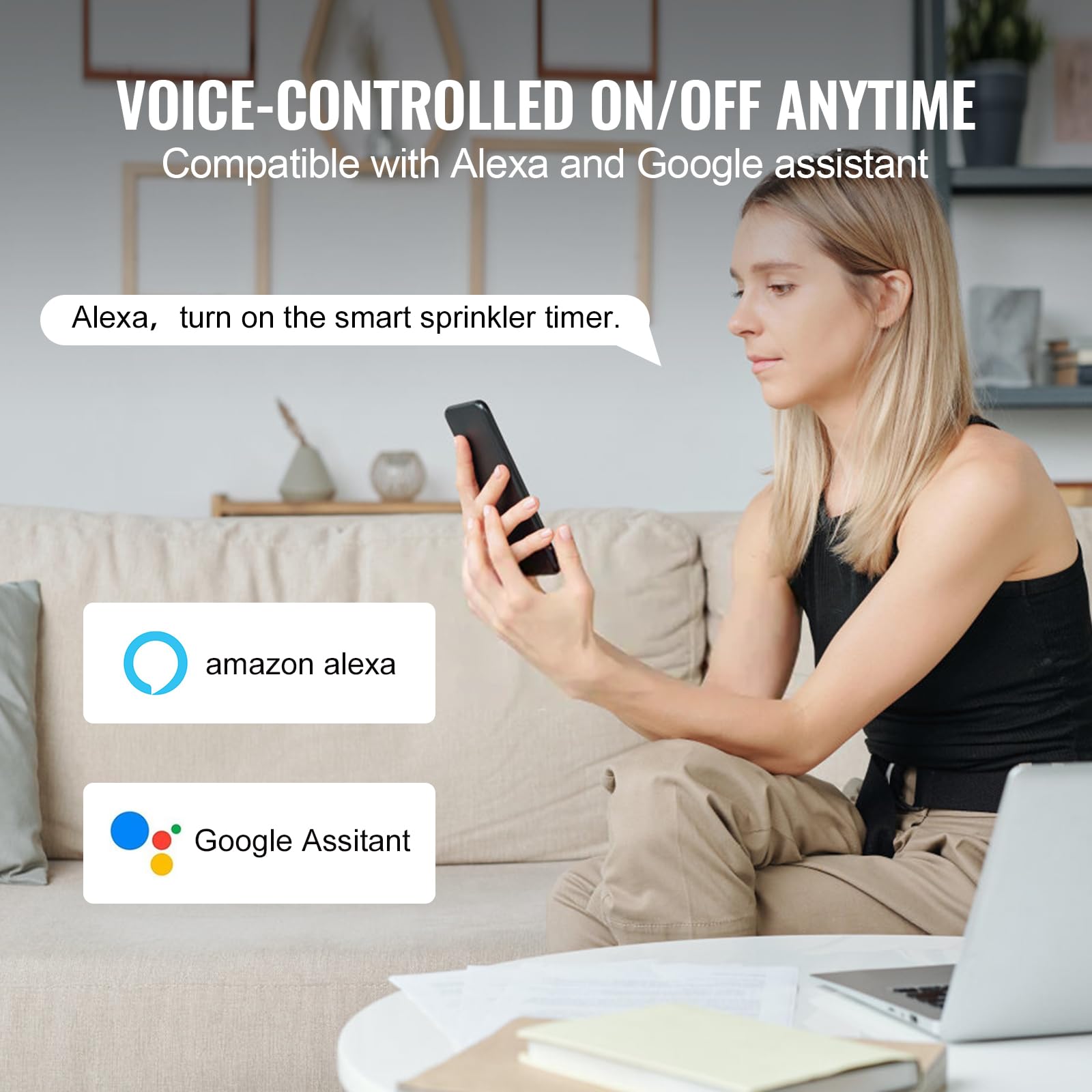 VEVOR voice control setup with smart speaker enabling hands-free watering