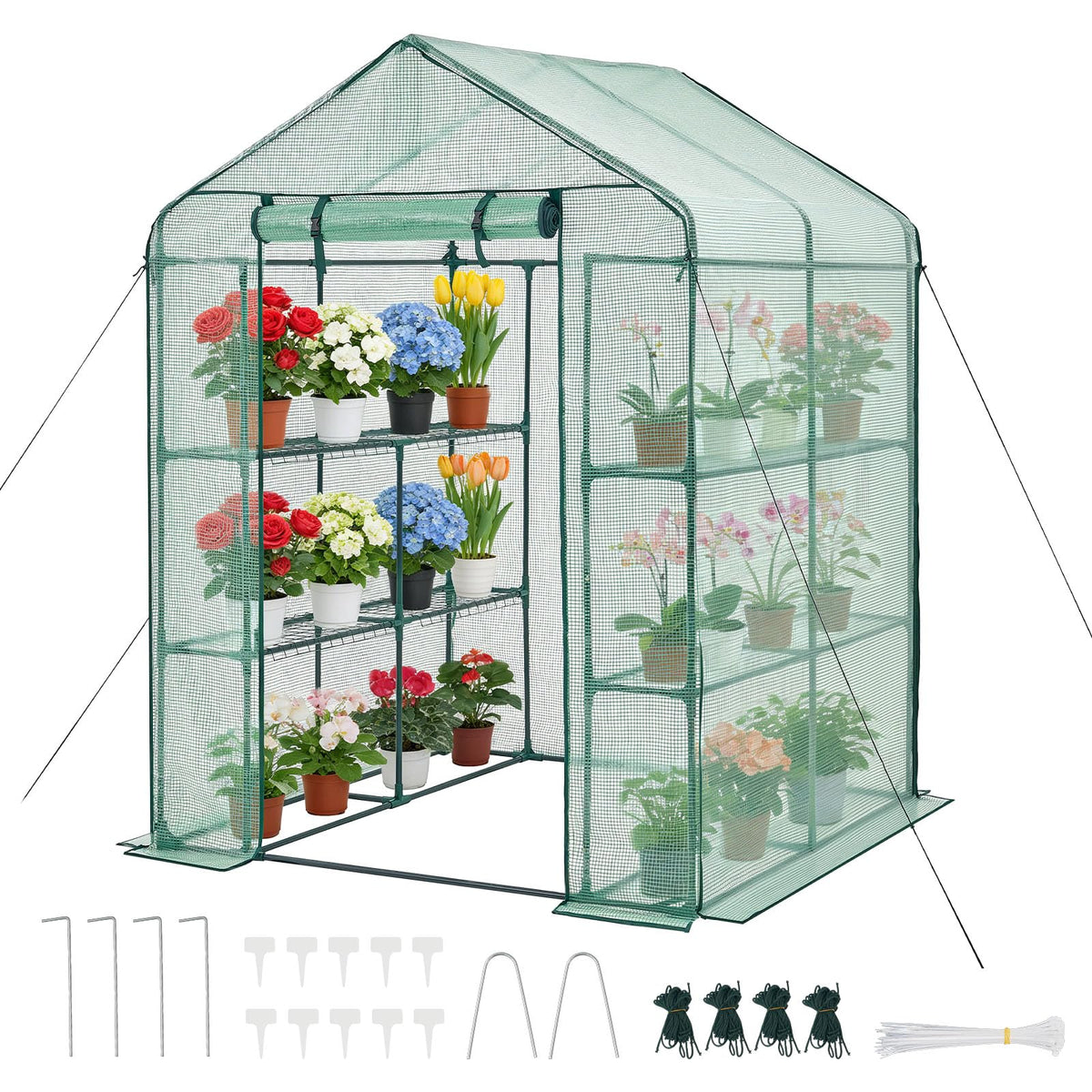 VEVOR walk-in greenhouse front entry showing covered structure and door access benefit