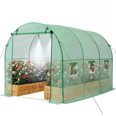 VEVOR front view of walk-in tunnel greenhouse showing covered entrance and structure benefit