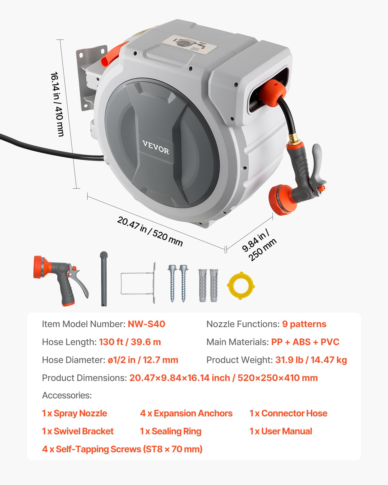 VEVOR wall-mounted reel in yard lifestyle scene for organized outdoor space