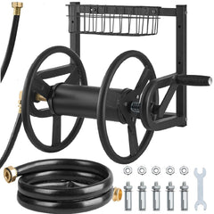 VEVOR front view of wall mounted hose reel showing compact space-saving design and capacity