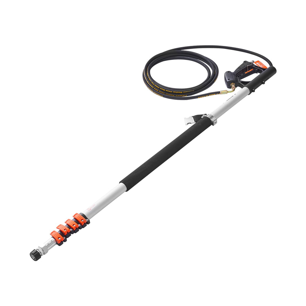 VEVOR wand in use cleaning a gutter demonstrating elevated access