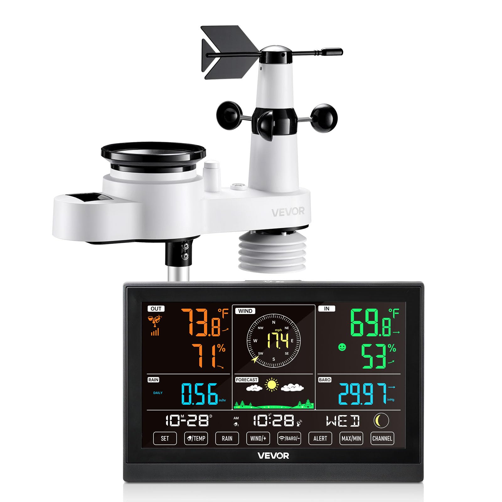 VEVOR front display showing clear weather data for quick glance benefit