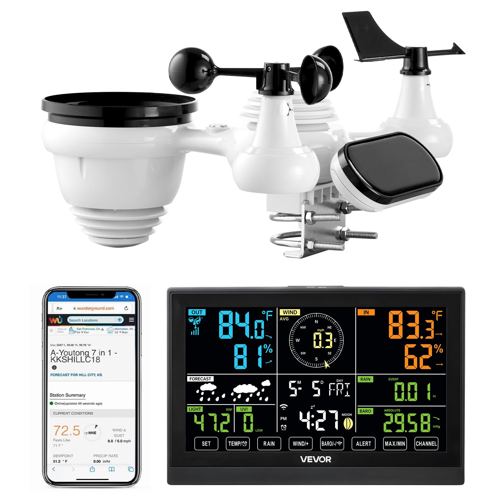 VEVOR front display showing clear weather data for quick reference