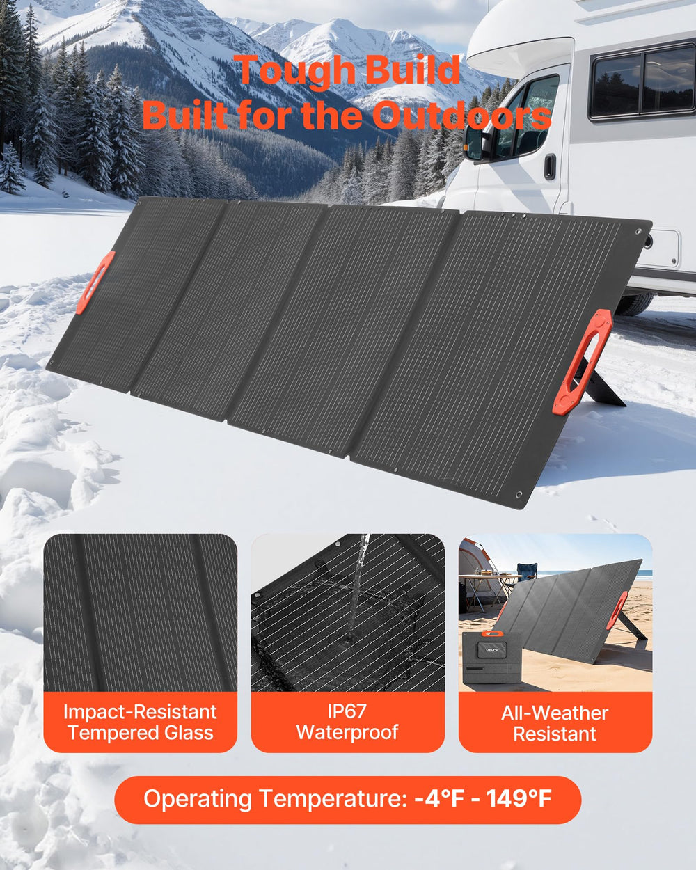 VEVOR tempered glass edge and seam detail demonstrating rugged weather resistance