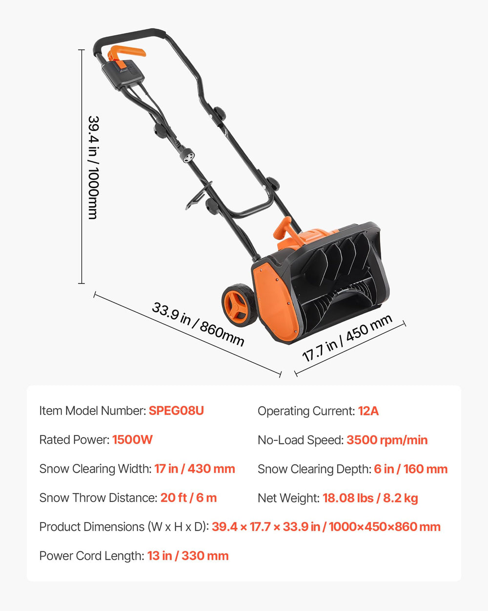 VEVOR carried by one hand to show 18.08 lb lightweight portability