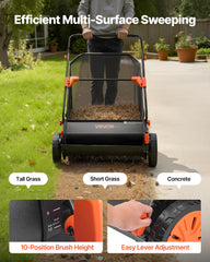 VEVOR wheel detail demonstrating rubber traction for smooth pushing on damp turf