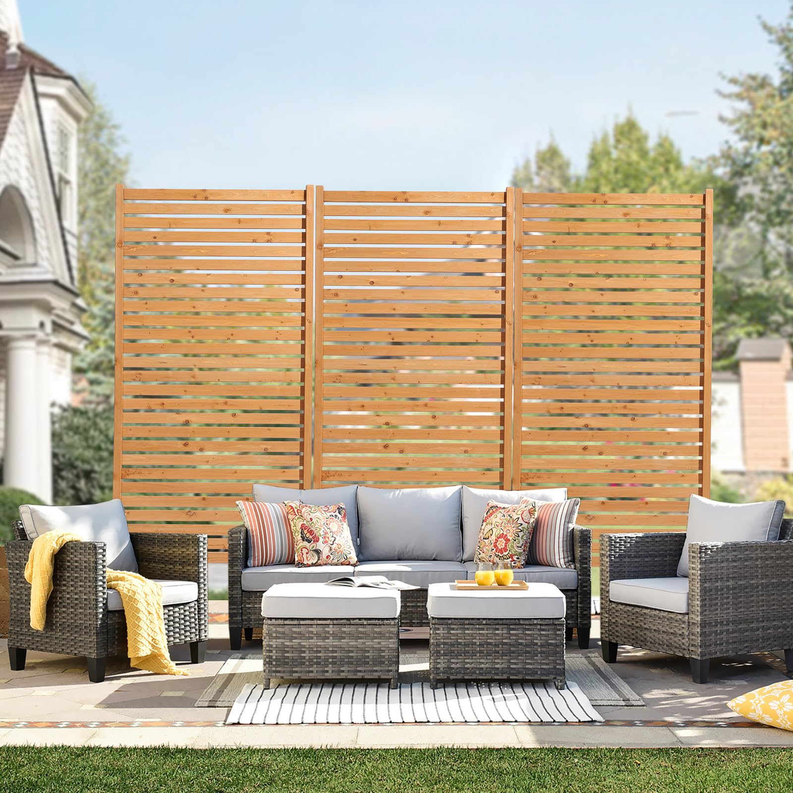 VEVOR front view of wooden privacy screen showing full-panel privacy benefit