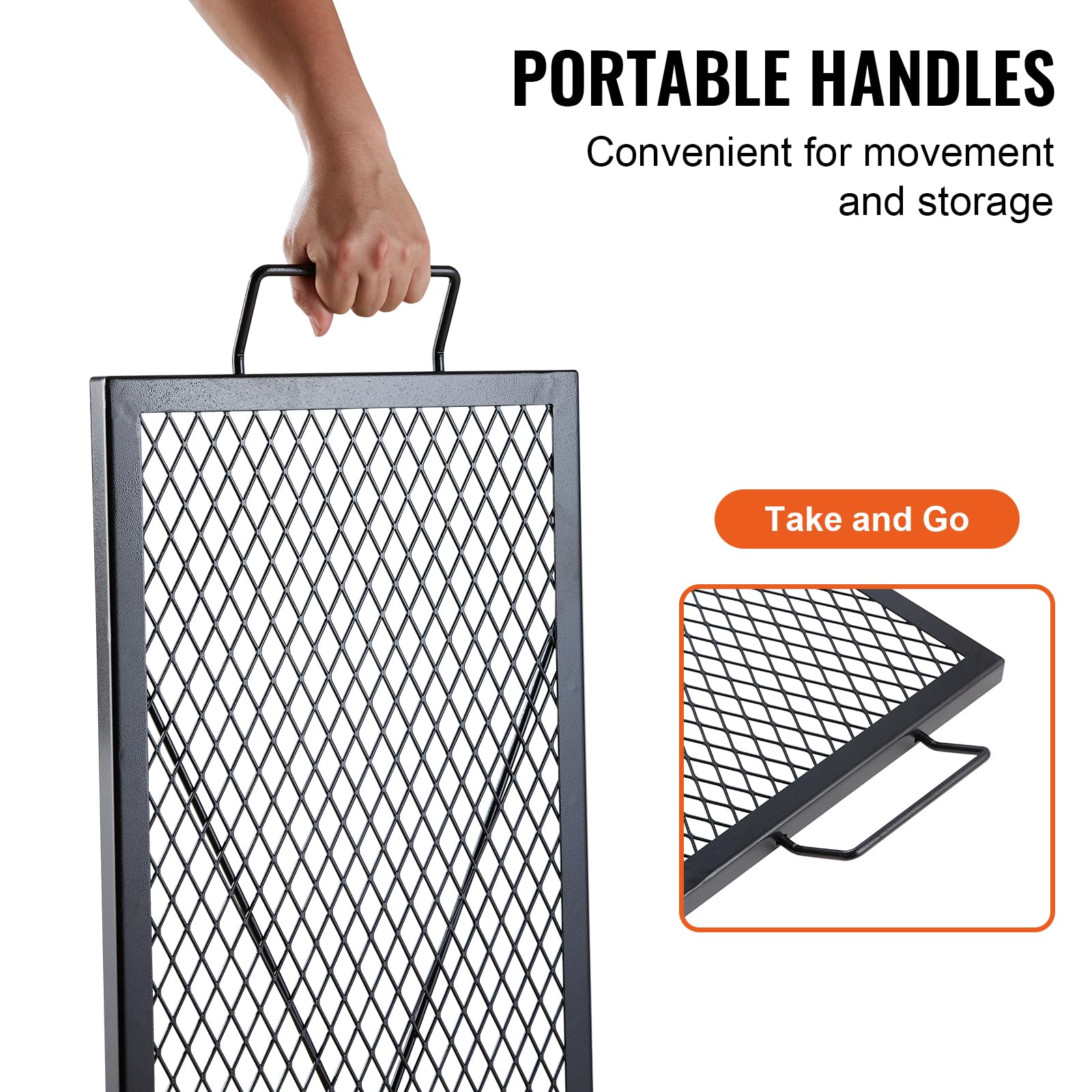VEVOR grate holding a cast-iron skillet, ideal for versatile campsite cookware use
