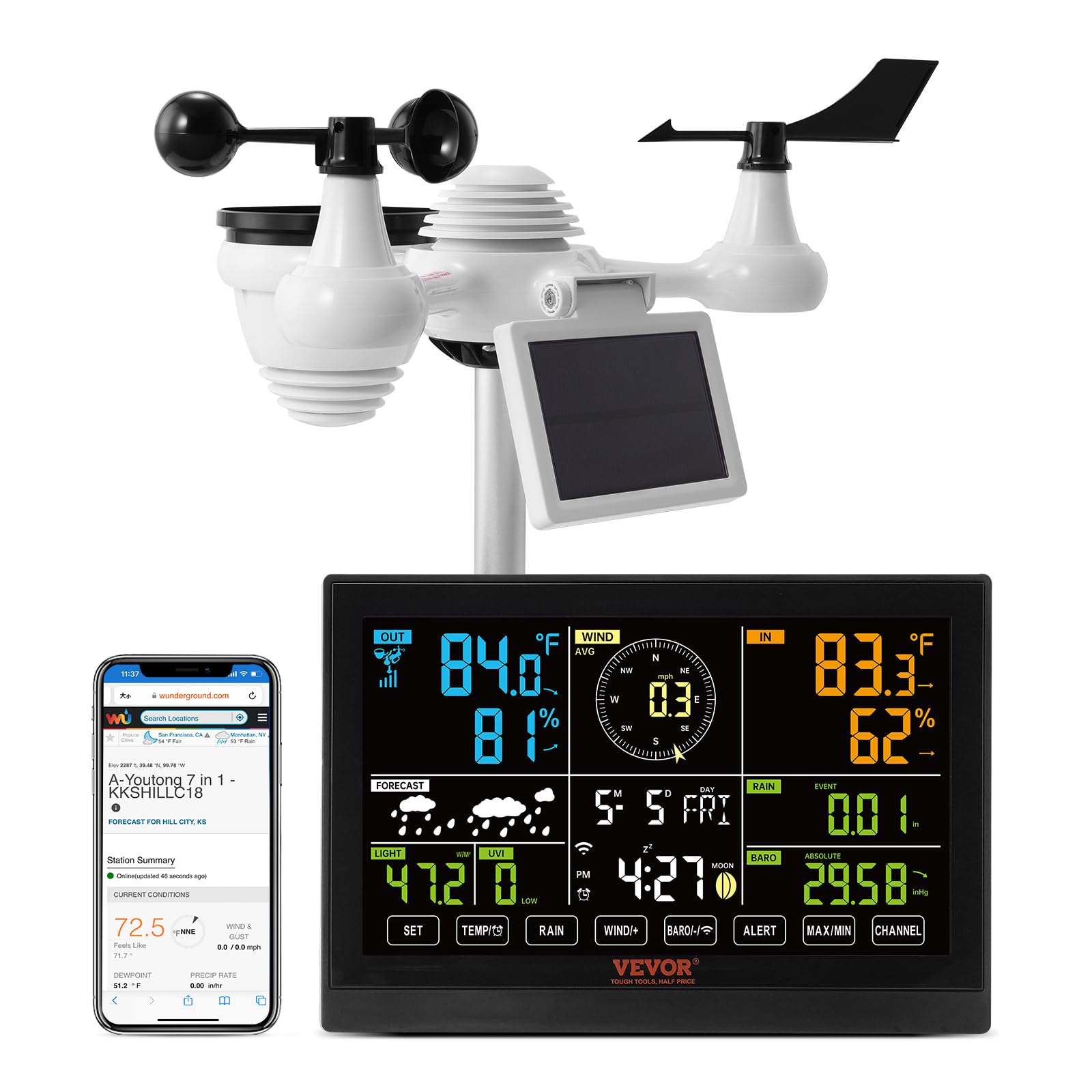 VEVOR front display showing weather data with clear readability benefit