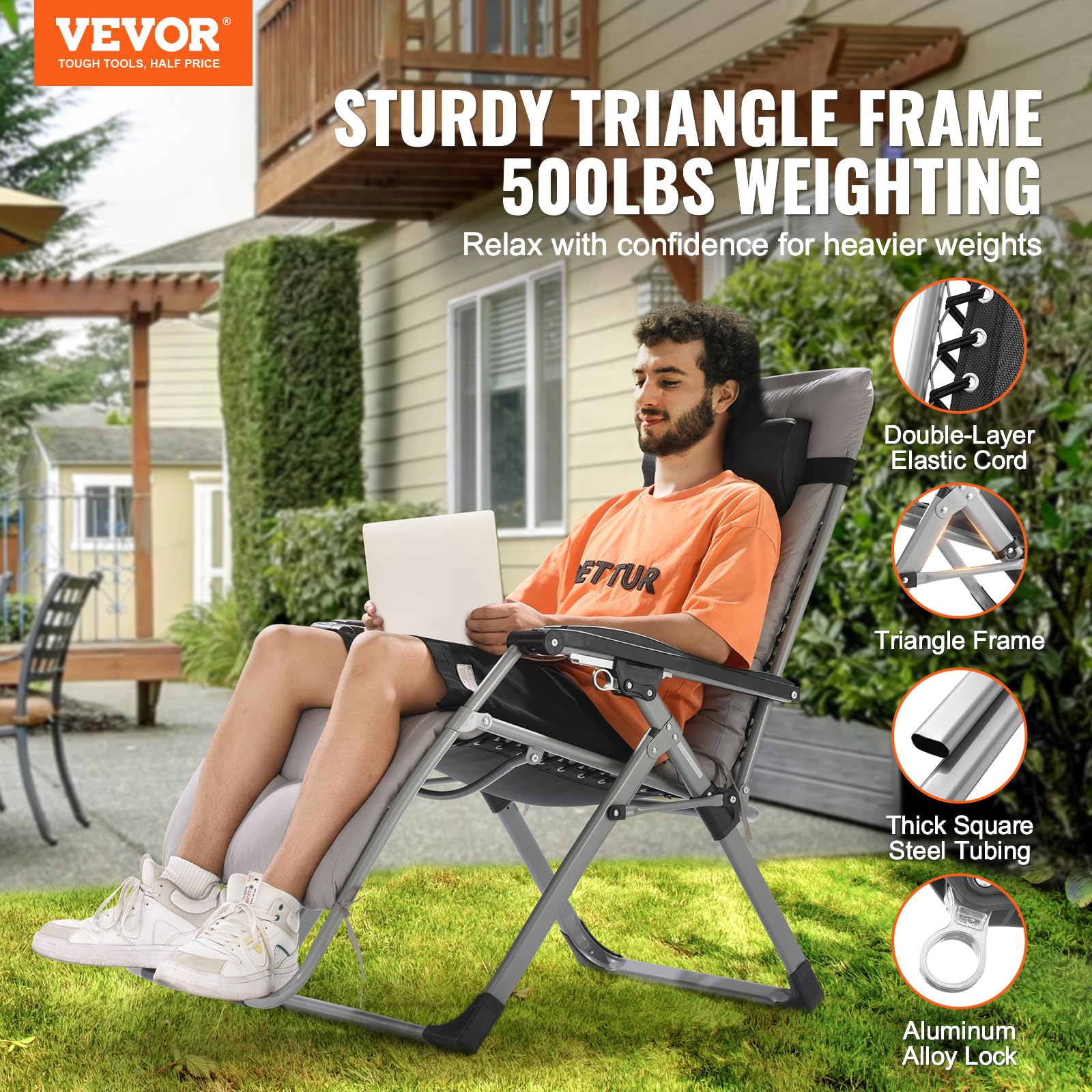 VEVOR cushion detail with 10 cm plush padding demonstrating cozy, removable comfort