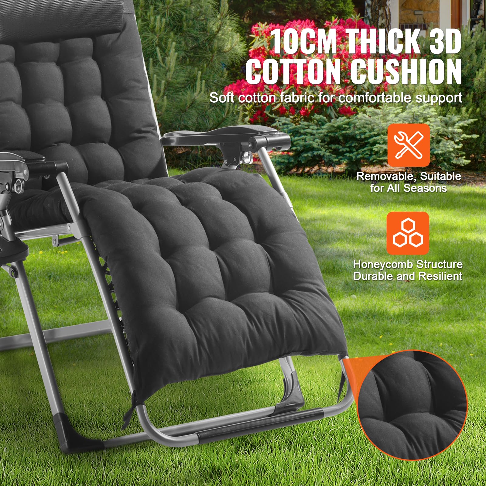 VEVOR close-up of 10cm removable cushion showing plush comfort
