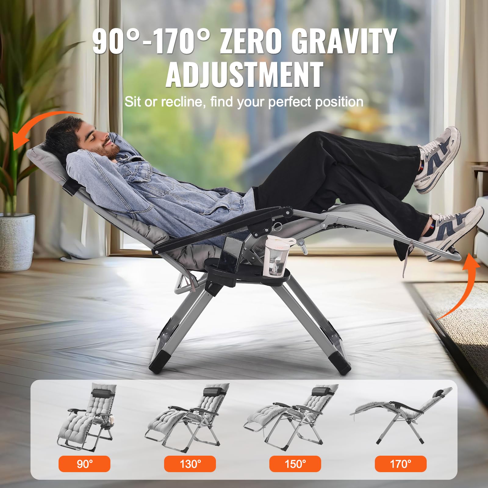 VEVOR chair frame close-up showing reinforced steel tubing and strong lock for stability