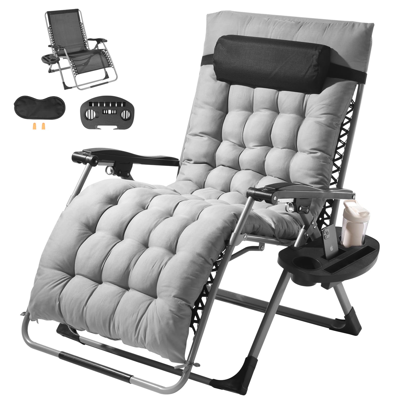 VEVOR front view of chair showing full recliner and cushion for comfortable lounging
