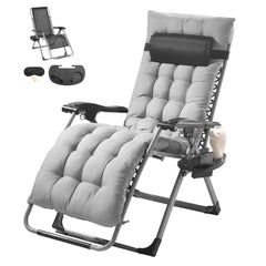 VEVOR zero gravity chair front view showing roomy seat and modern gray finish for comfort