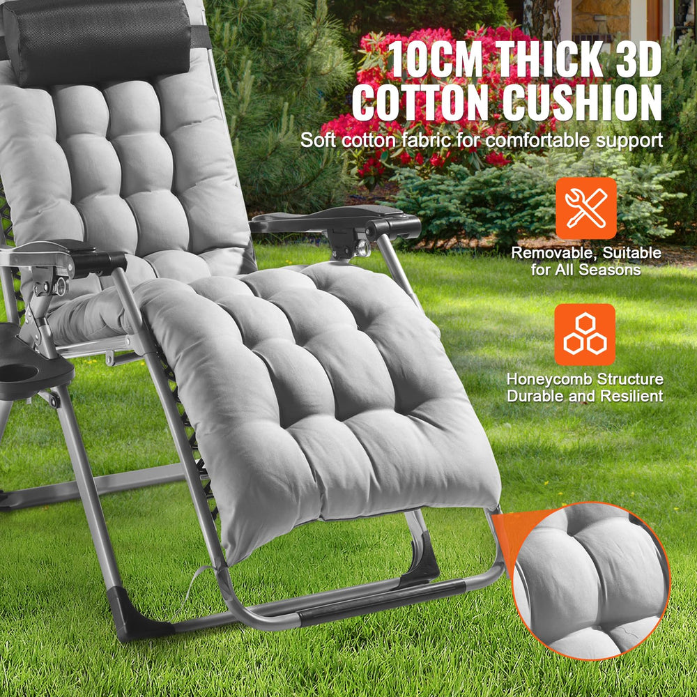 VEVOR reclined outdoor view illustrating full recline and relaxed zero-gravity posture benefit