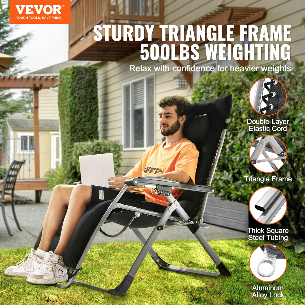 VEVOR side profile of reclined chair demonstrating adjustable positions benefit