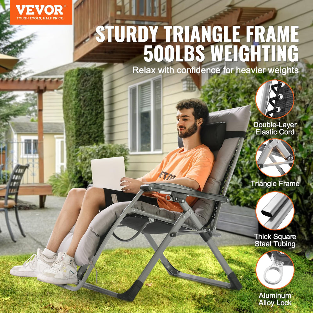 VEVOR side profile reclined position demonstrating adjustable angle and stability