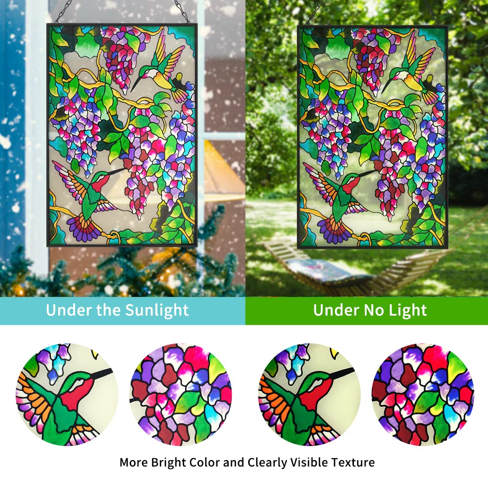 VEWOGARDEN metal chain and hook attached to stained glass for easy hanging
