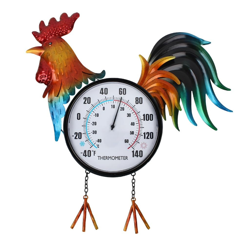 VEWOGARDEN rooster thermometer front view showing clear dual-scale dial benefit