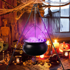 Vexalify purple LEDs lit inside cauldron adding eerie night glow