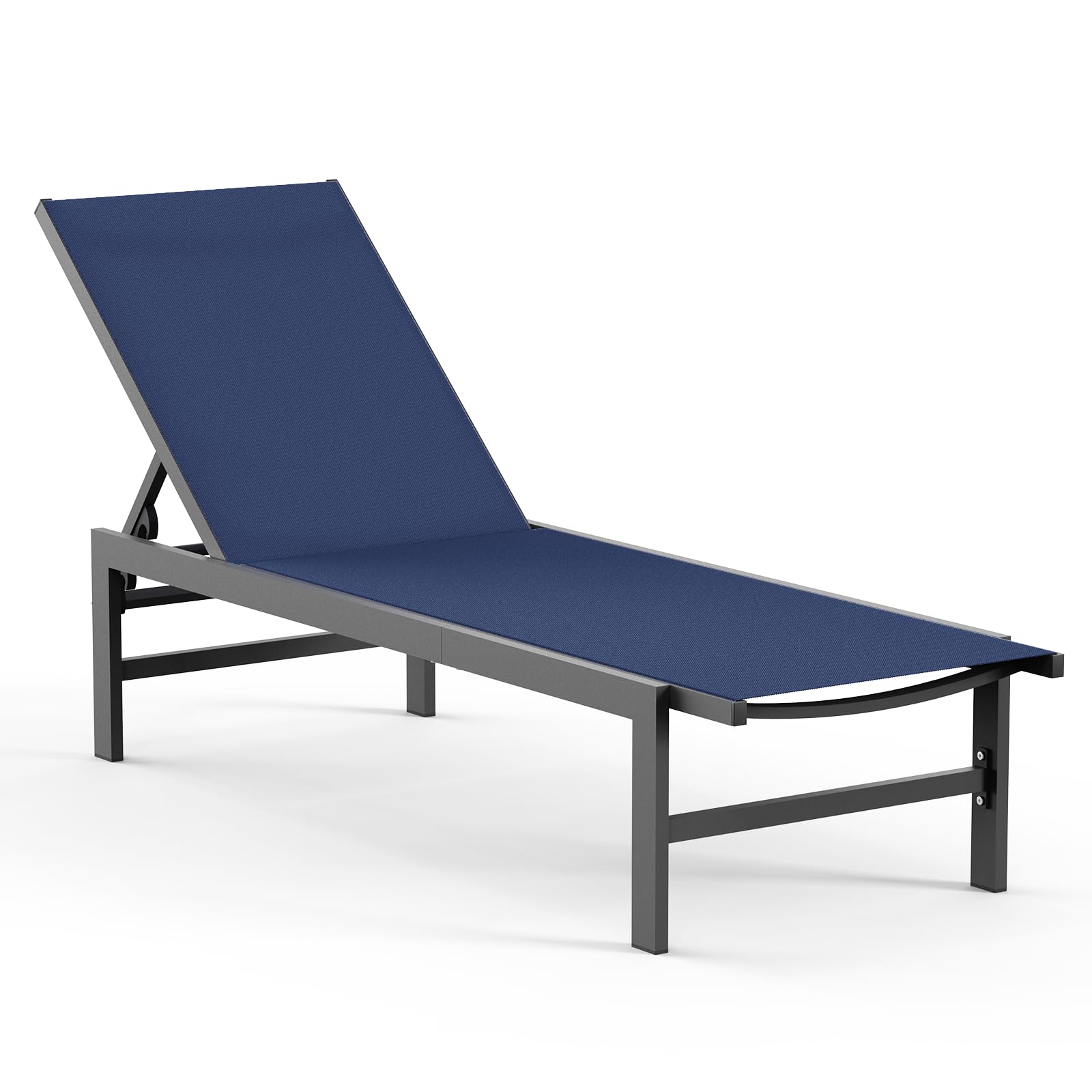 Vexwalx front view of navy-blue lounge chair showing full profile and stable base