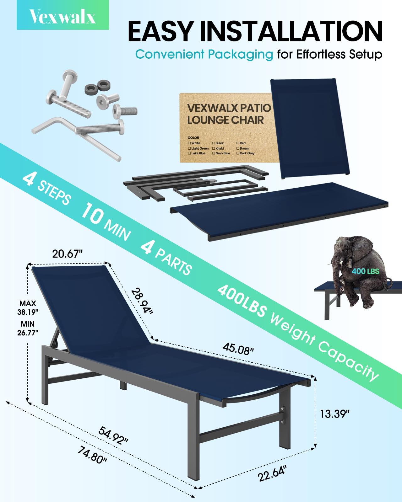 Vexwalx lounge chair next to side table showing size and easy repositioning