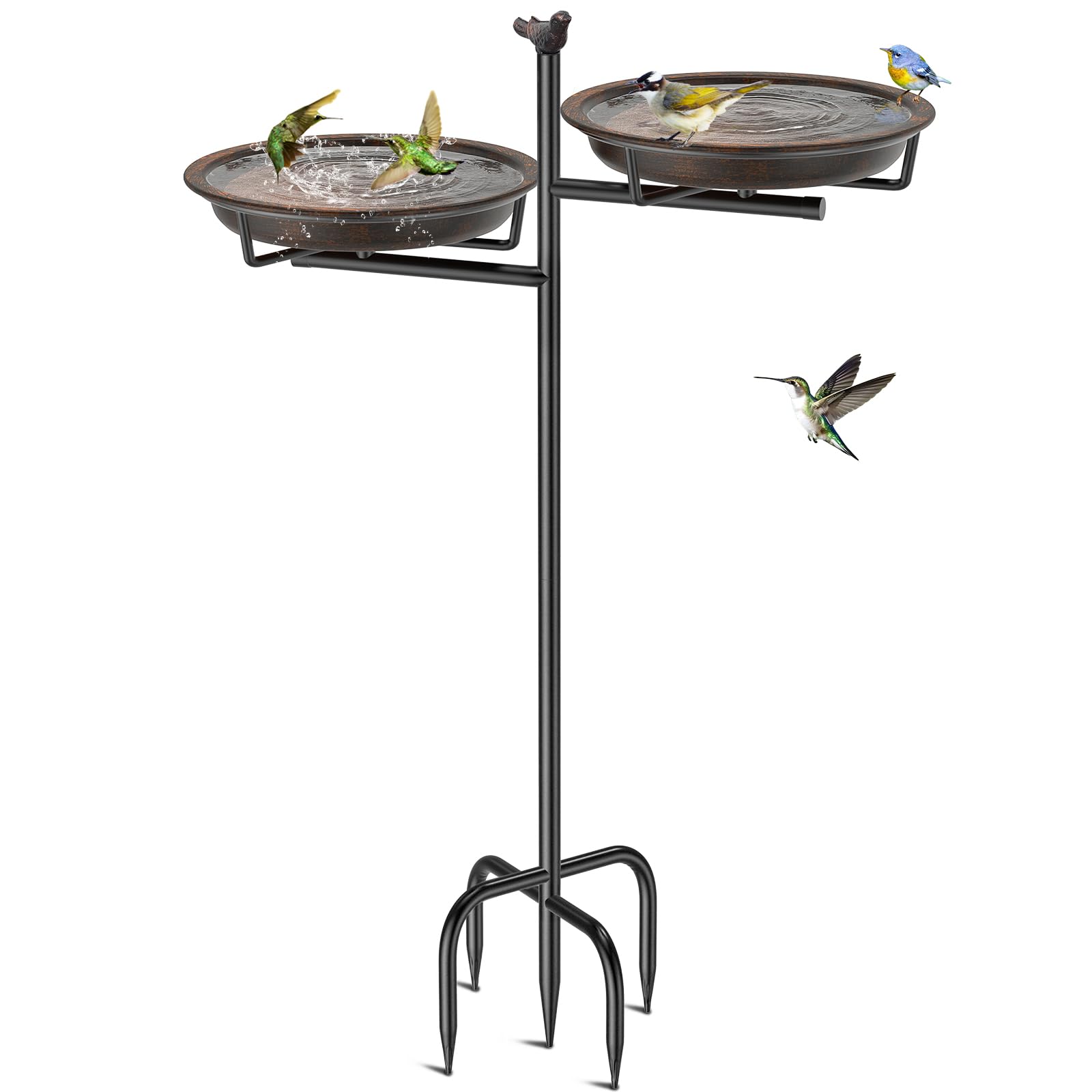VeyFolzin.st front view of vintage metal bird bath showing retro brown finish and shape benefits garden charm