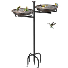 VeyFolzin.st front view of vintage metal bird bath showing retro brown finish and shape benefits garden charm