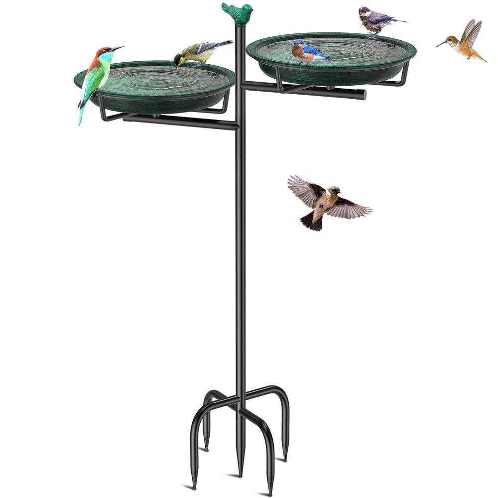 VeyFolzin.st front view of retro green bird bath showing elegant shape and stability