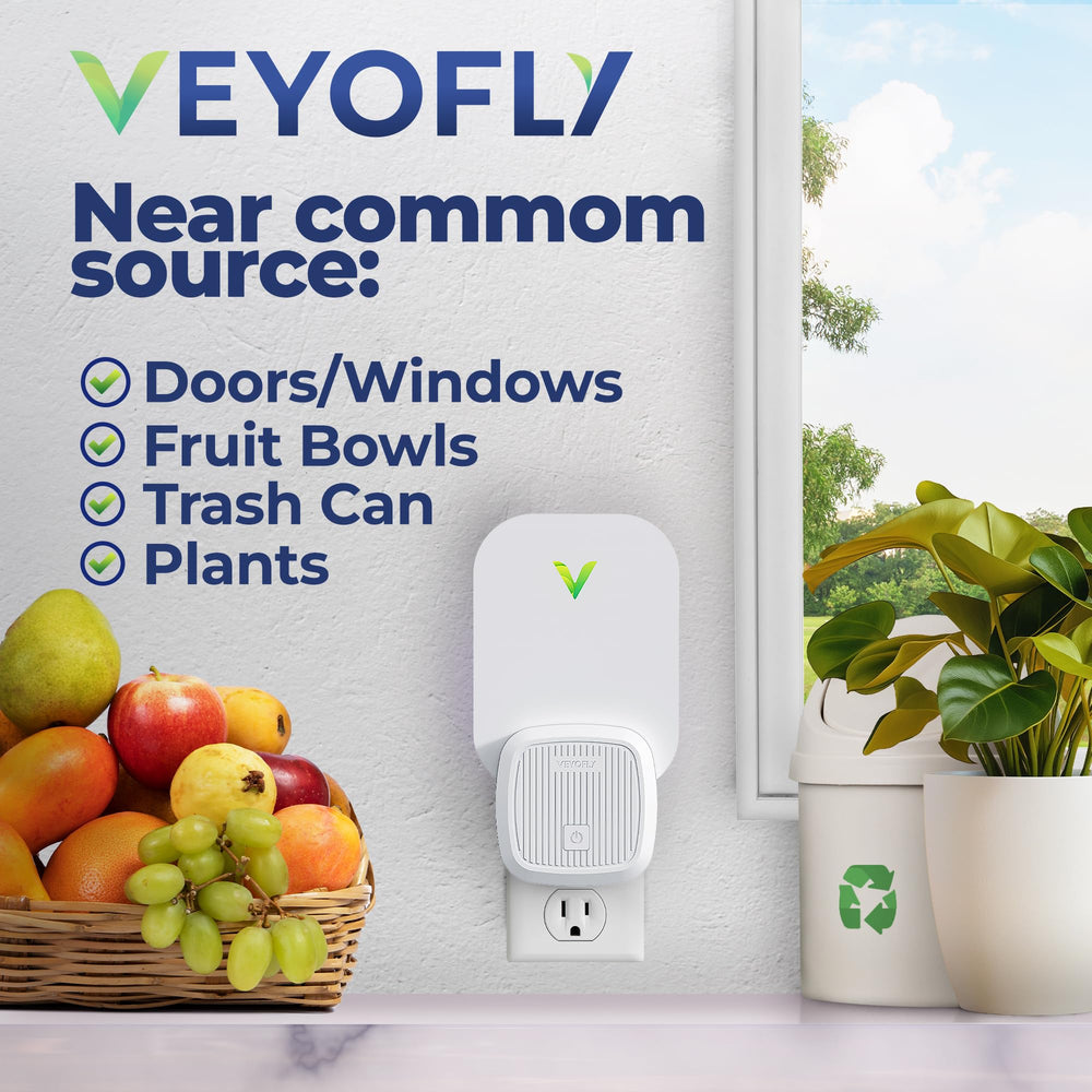 VEYOFLY unit on kitchen counter quietly trapping fruit flies without sprays