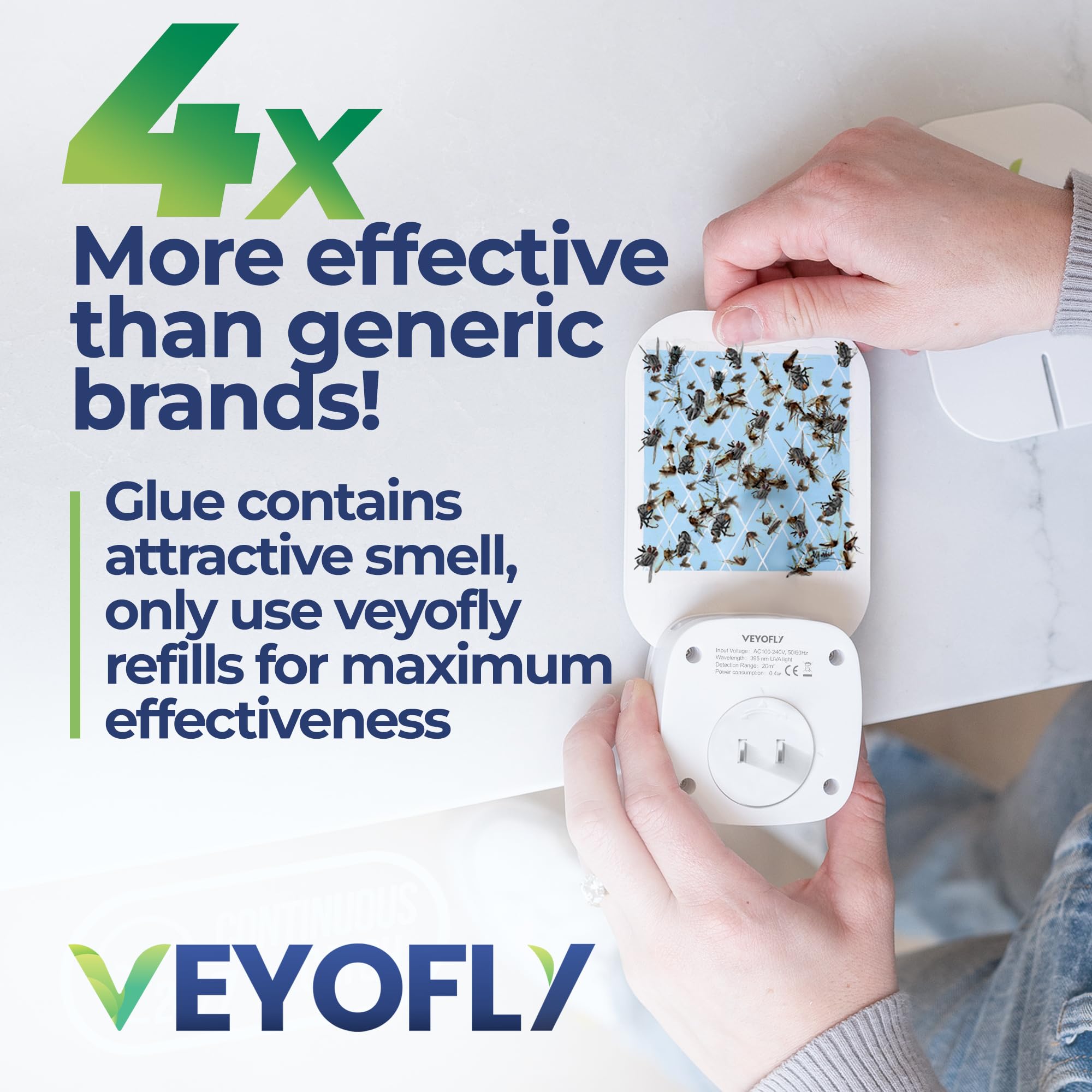 VEYOFLY placed in a kitchen near fruit bowl showing targeted fly reduction benefit