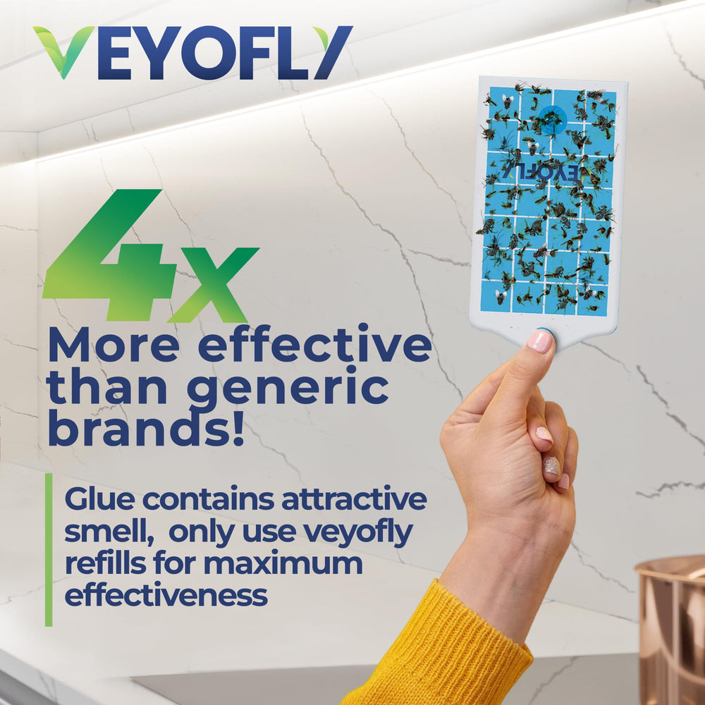 VEYOFLY retail package with two devices and six glue refills displayed neatly