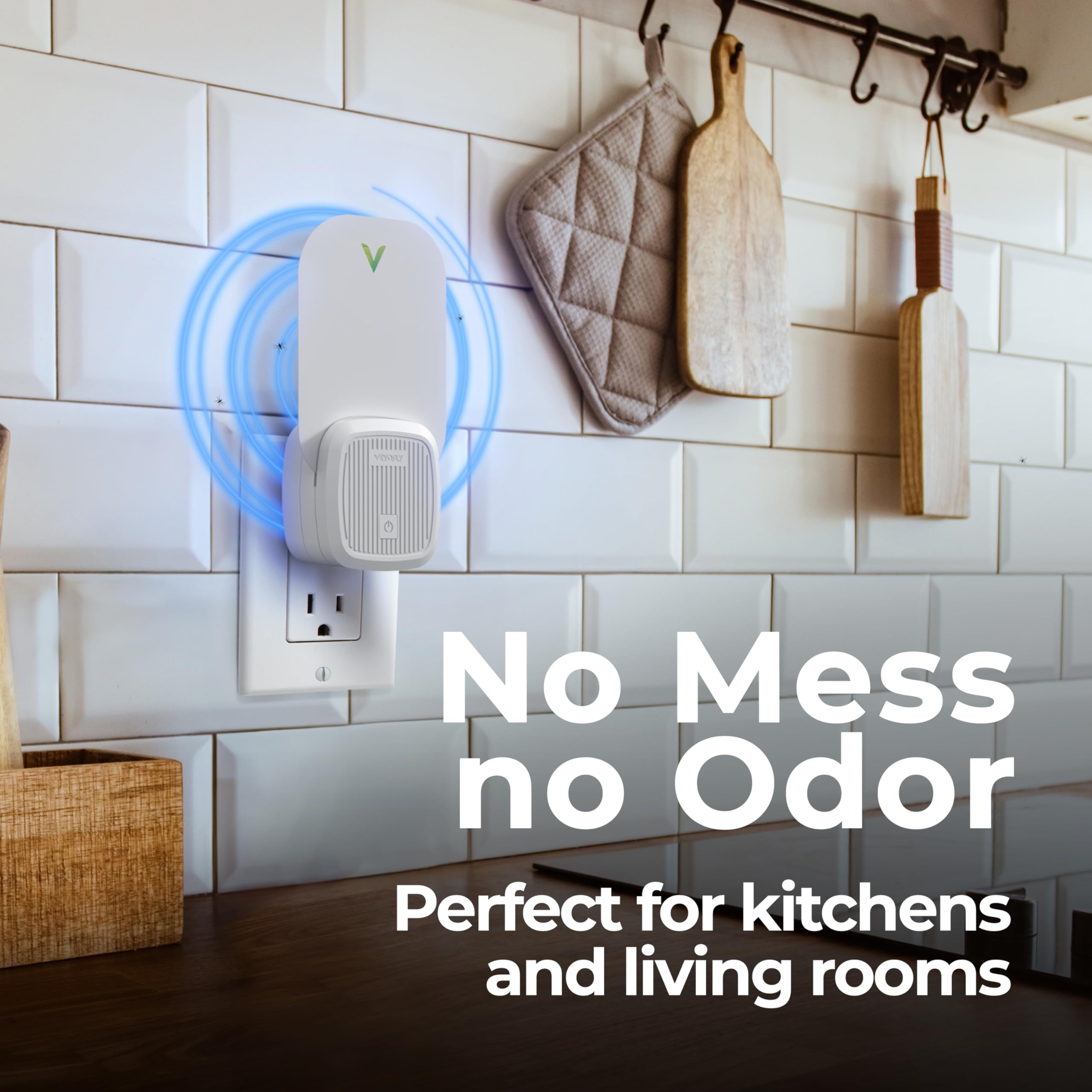 VEYOFLY next to electrical socket showing size and easy plug-in installation