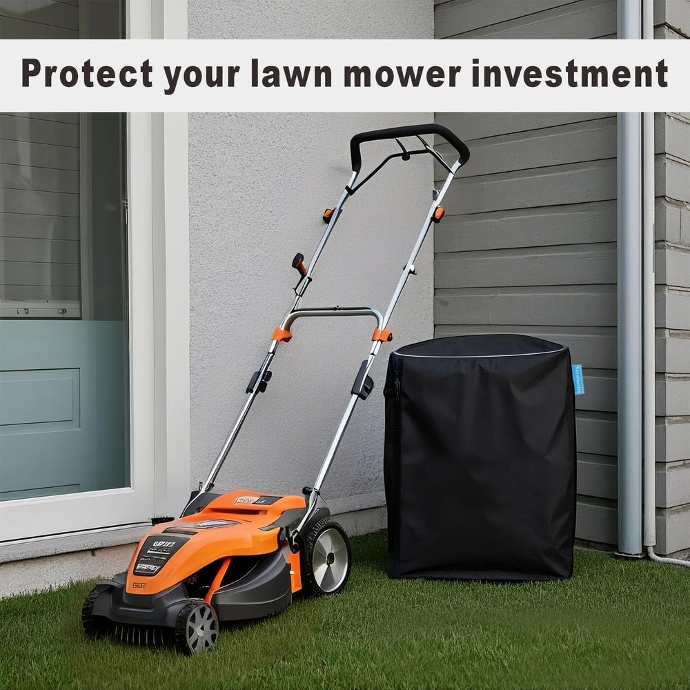 VeyoStories covered mower in garage protecting from dust and indoor debris