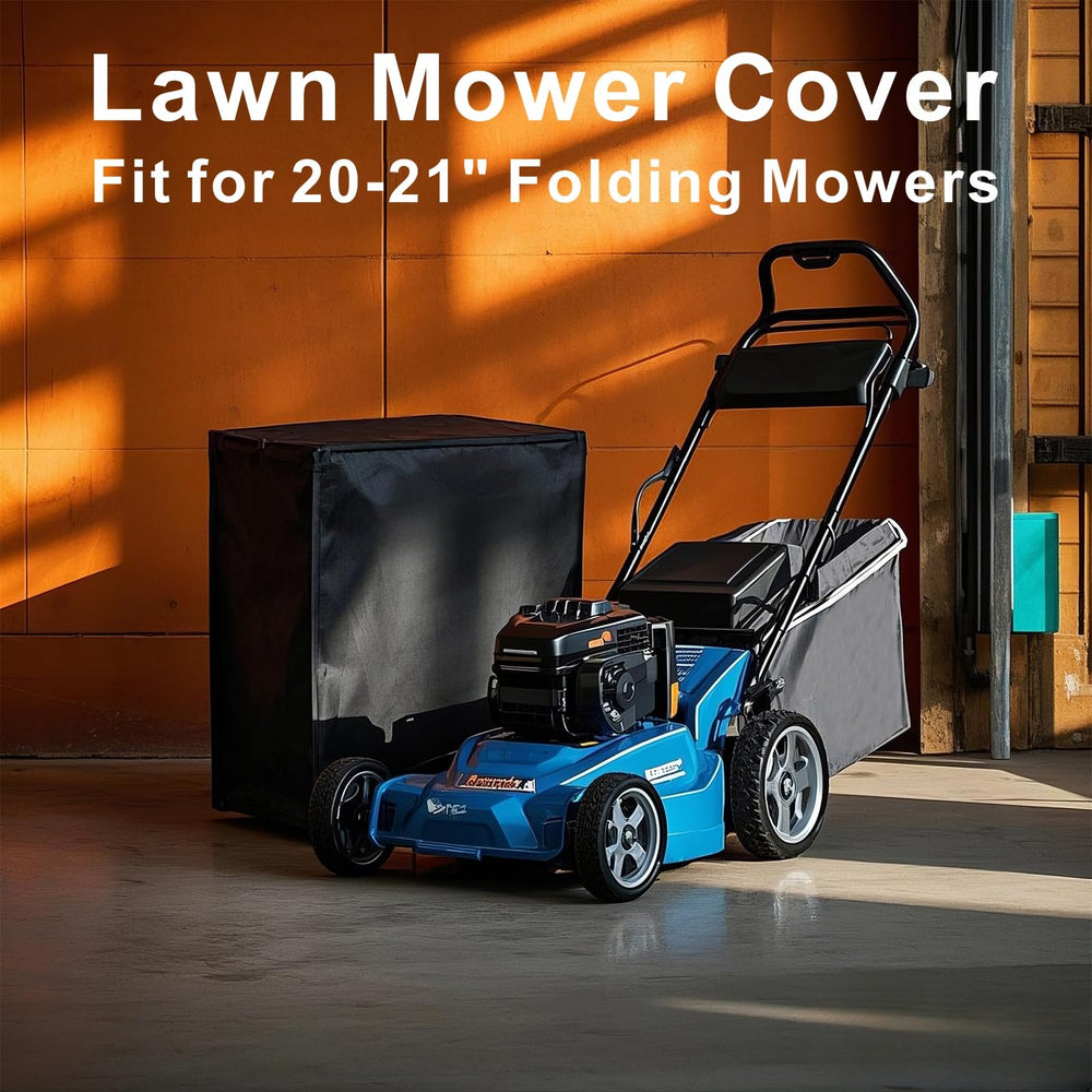 VeyoStories side profile on folded mower demonstrating tailored fit and coverage