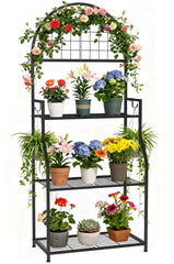 VGMiu front view of 3-tier metal plant stand shows organized vertical display benefit