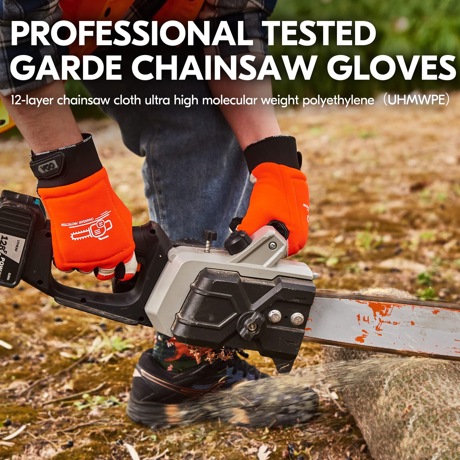 Vgo chainsaw-stopper patch detail inside left hand providing cut resistance